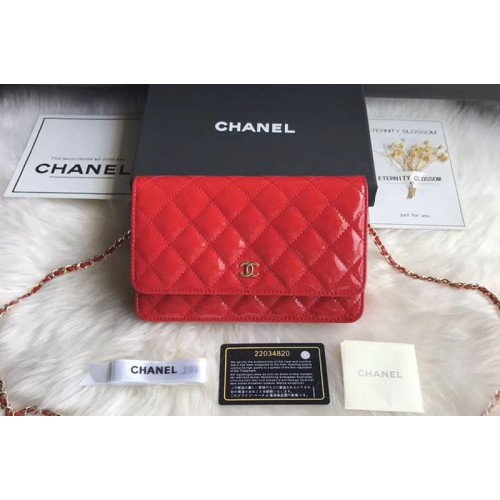 Chanel WOC Flap Bag Original Patent Leather A33814 Red Gold Chain
