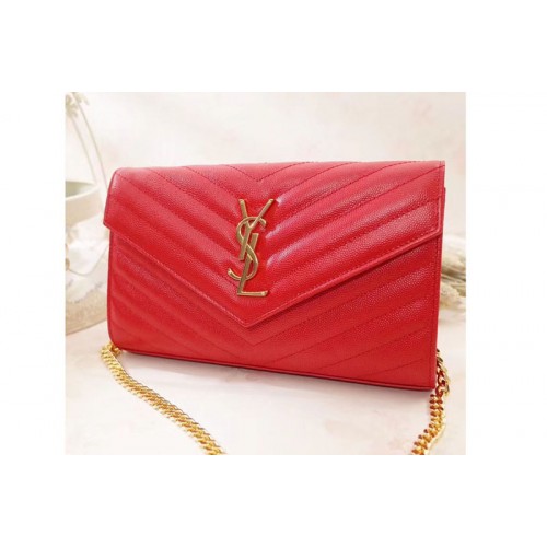 YSL Chain Wallet Red Matelasse Leather Gold Hardware