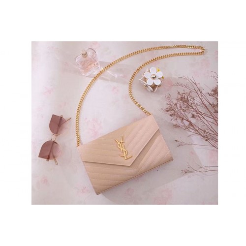 YSL Chain Wallet Apricot Matelasse Leather Gold Hardware