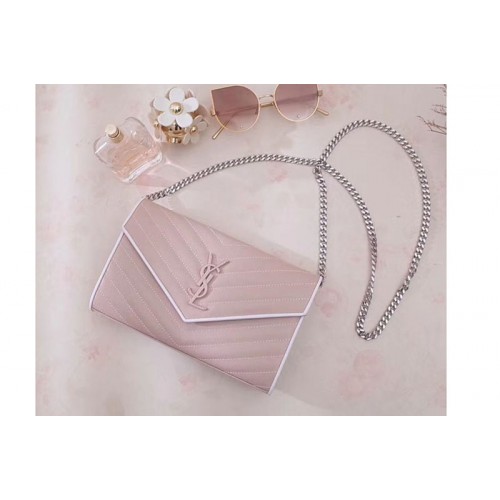 YSL Chain Wallet Pink Matelasse Leather