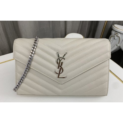 YSL CASSANDRE CHAIN WALLET IN Milk White LAMBSKIN With Silver