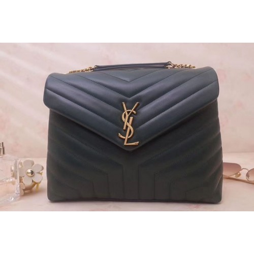 YSL Medium Loulou Chain Bags Green Leather Gold Hardware