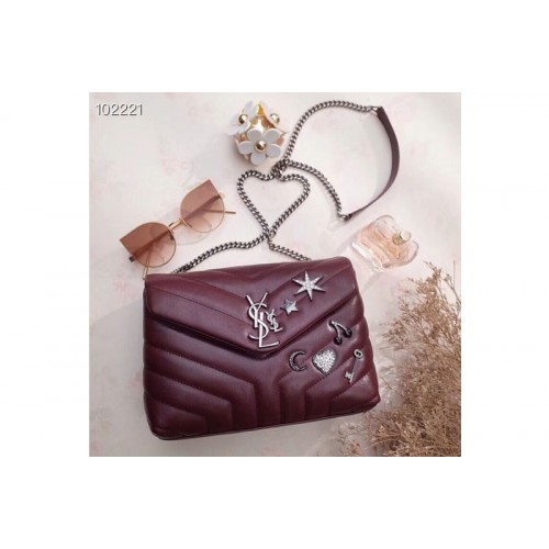 YSL Loulou Bag in Matelasse Leather With Crystal Wine