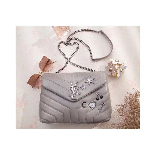YSL Loulou Bag in Matelasse Leather With Crystal Gray