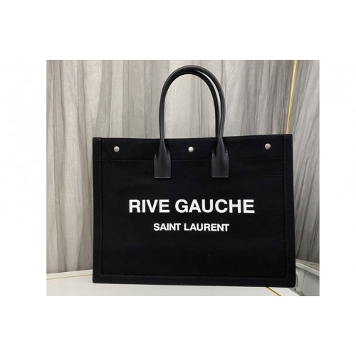 YSL RIVE GAUCHE TOTE BAG IN Black LINEN AND LEATHER