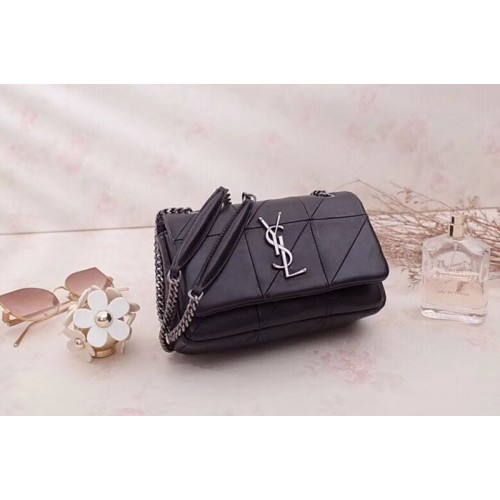 YSL Jamie Small Carre Rive Gauche in Black Lambskin Leather Silver Hardware