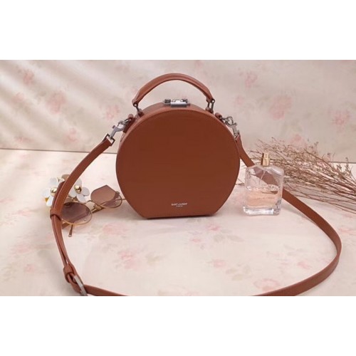 YSL Small Mica Hatbox in Brown Leather