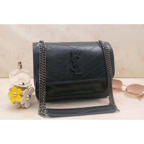 YSL Niki Baby In Crinkled Vintage Leather Dark Green