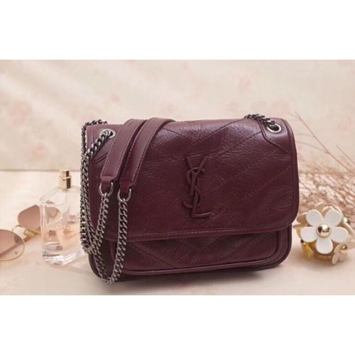 YSL Niki Baby In Crinkled Vintage Leather Bordeaux