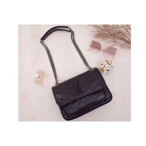 YSL Niki Baby In Crinkled Vintage Leather Black