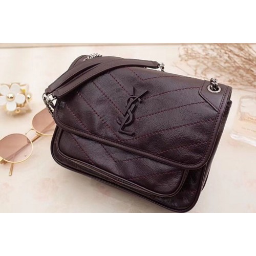 YSL Niki Baby In Crinkled Vintage Leather Dark Coffee