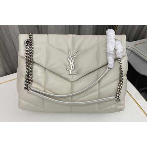 YSL Loulou Puffer Medium Bag in White Quilted Lambskin Leather