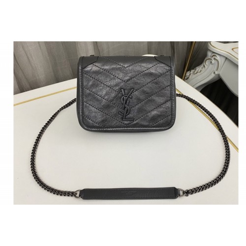 YSL Niki Chain WALLET Bag IN Grey vintage crinkled leather