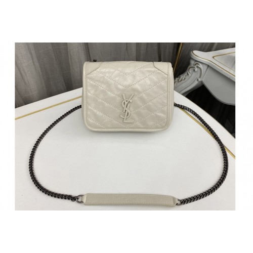 YSL Niki Chain WALLET Bag IN White vintage crinkled leather