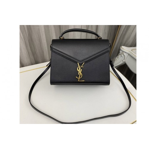 YSL CASSANDRA MEDIUM TOP HANDLE BAG IN Black GRAIN DE POUDRE EMBOSSED LEATHER