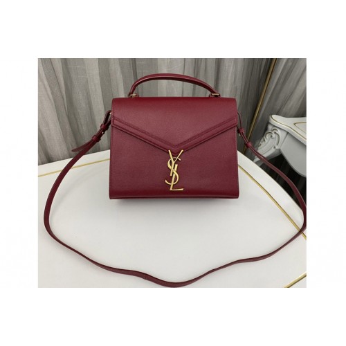 YSL CASSANDRA MEDIUM TOP HANDLE BAG IN Red GRAIN DE POUDRE EMBOSSED LEATHER