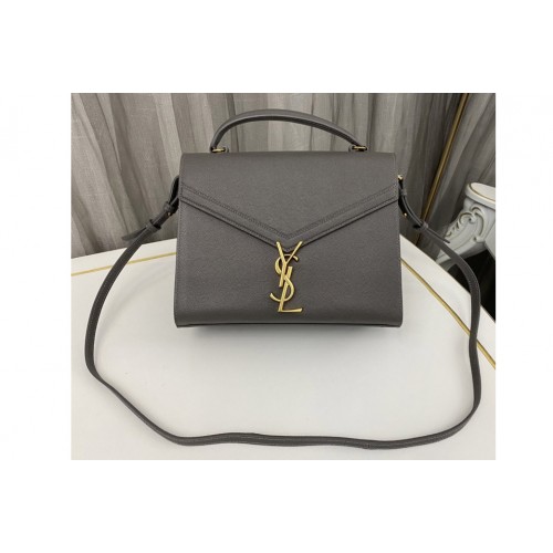 YSL CASSANDRA MEDIUM TOP HANDLE BAG IN Grey GRAIN DE POUDRE EMBOSSED LEATHER