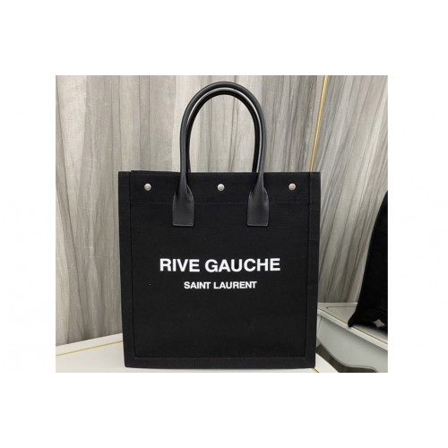 YSL RIVE GAUCHE N S SHOPPING BAG IN Black LINEN AND COTTON