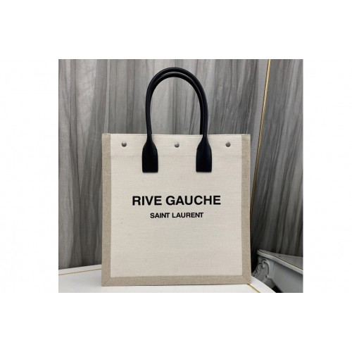 YSL RIVE GAUCHE N S SHOPPING BAG IN White LINEN AND COTTON