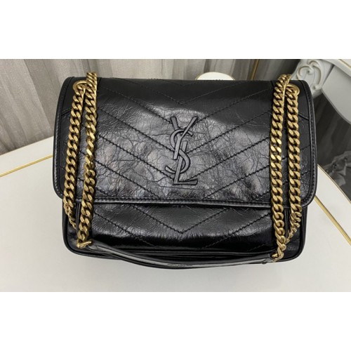 YSL NIKI MEDIUM Bag IN Black VINTAGE CRINKLED LEATHER Gold Buckle