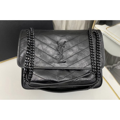 YSL NIKI MEDIUM Bag IN Black VINTAGE CRINKLED LEATHER Black Buckle