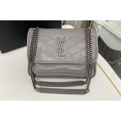 YSL niki Baby bag in Grey vintage crinkled leather