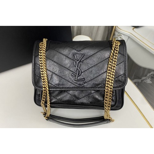 YSL niki Baby bag in Black vintage crinkled leather Gold Buckle