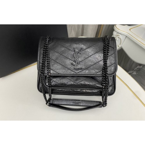 YSL niki Baby bag in Black vintage crinkled leather Black Buckle