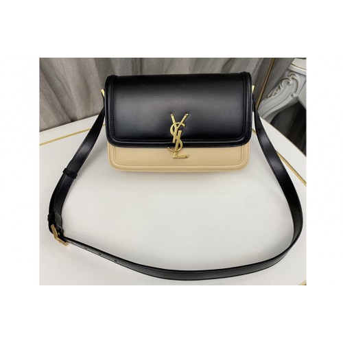 YSL SOLFERINO MEDIUM SATCHEL Bag IN Black Apricot BOX LEATHER