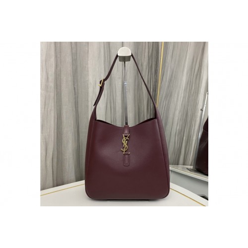 YSL SMALL LE 5 A 7 SUPPLE SHOULDER BAG in Burgundy Leather
