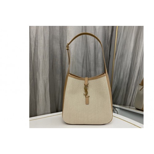 YSL SMALL LE 5 A 7 SUPPLE SHOULDER BAG in Beige Canvas