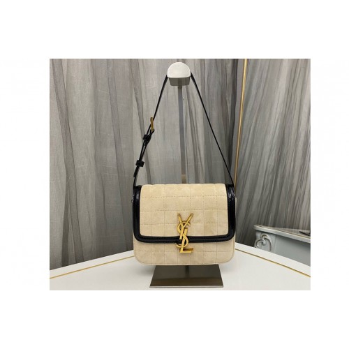 YSL SOLFERINO SMALL SATCHEL Bag IN Off White Black QUILTED NUBUCK SUEDE