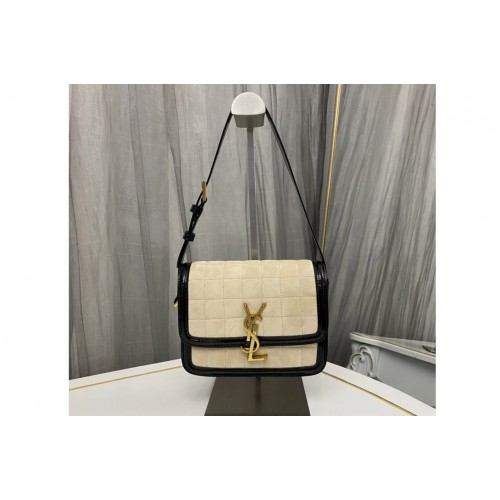 YSL SOLFERINO SMALL SATCHEL Bag IN Off White Black QUILTED NUBUCK SUEDE YSL SOLFERINO SMALL SATCHEL Bag IN Off White Black QUILTED NUBUCK SUEDE
