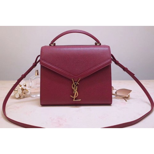 YSL Cassandra Top Handle Medium Bags In Bordeaux Grain De Poudre Embossed Leather