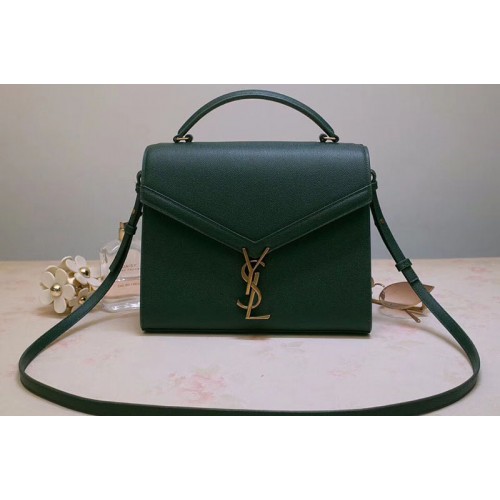 YSL Cassandra Top Handle Medium Bags In Green Grain De Poudre Embossed Leather
