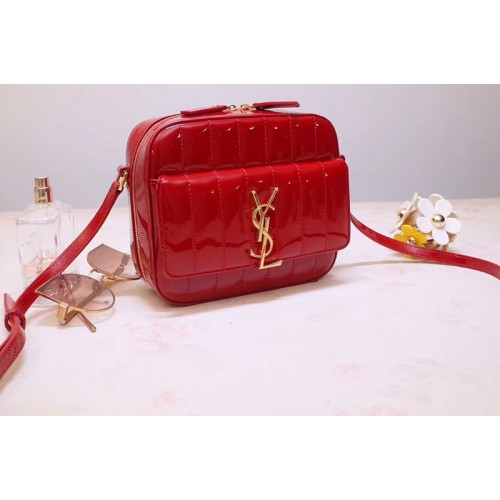 YSL Vicky Camera Bags In Red Quilted Patent Leather