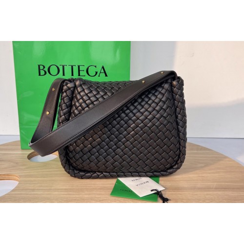 Bottega Veneta Cobble Shoulder Bag in Black padded intreccio leather