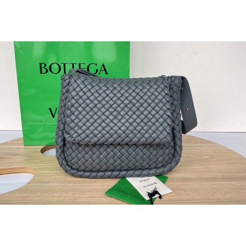 Bottega Veneta Cobble Shoulder Bag in Gray padded intreccio leather