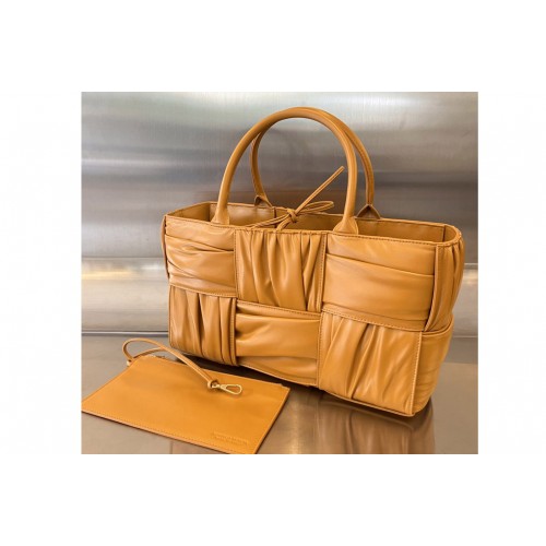 Bottega Veneta Small Arco Tote Bag in Tan foulard intreccio leather