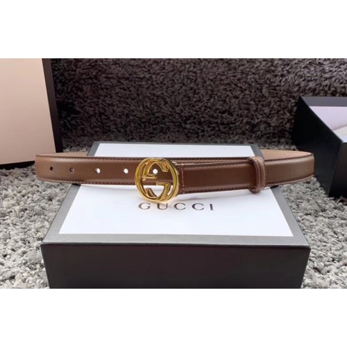 Womens Gucci 25mm Leather belt with Interlocking Gold G buckle in Caramel Leather