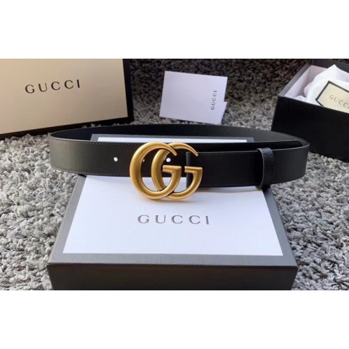 Gucci 35mm Leather belt with Gold Double G buckle in Black Leather