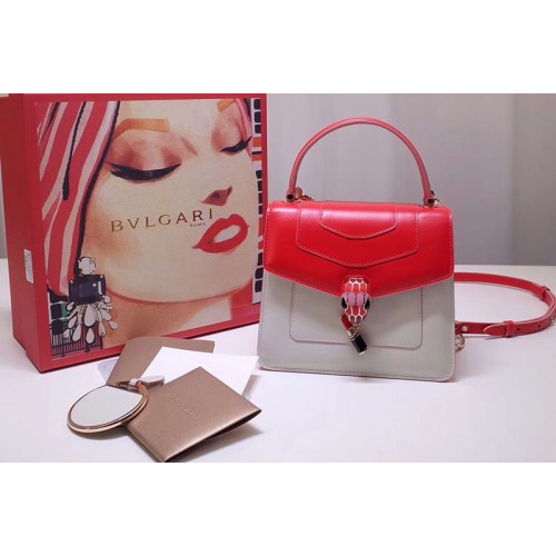 Bvlgari 28331 Serpenti Forever Flap Cover Bags Red White Calf Leather