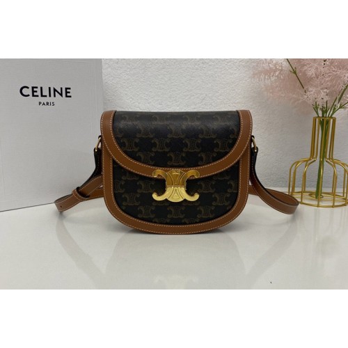 Celine BESACE CLEA Bag IN TRIOMPHE CANVAS AND Tan CALFSKIN