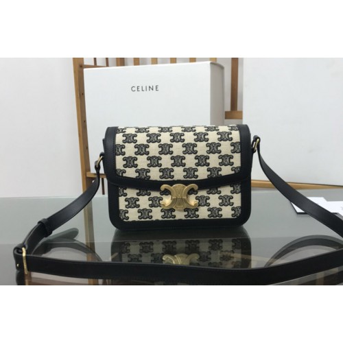 Celine CLASSIQUE TRIOMPHE BAG IN Blue TEXTILE AND Blue CALFSKIN