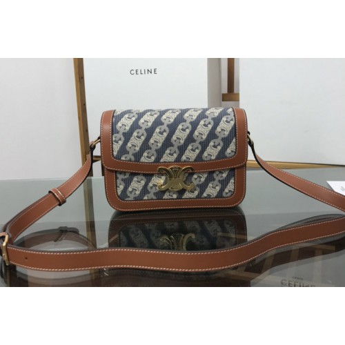 Celine CLASSIQUE TRIOMPHE BAG IN CHAiNE TRIOMPHE JACQUARD AND tan CALFSKIN