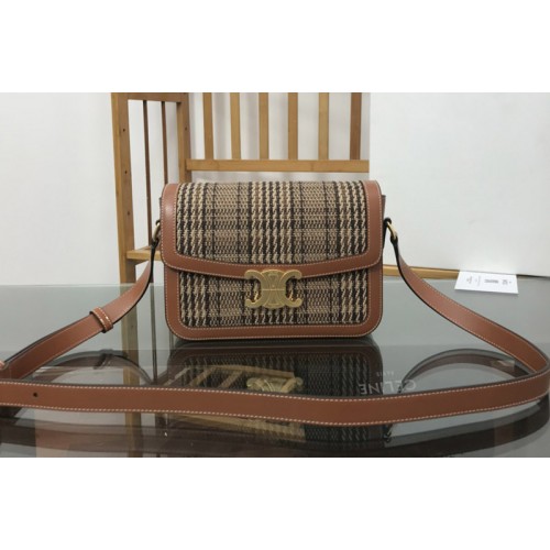 Celine CLASSIQUE TRIOMPHE BAG IN Brown Triomphe Textile and Tan Calfskin