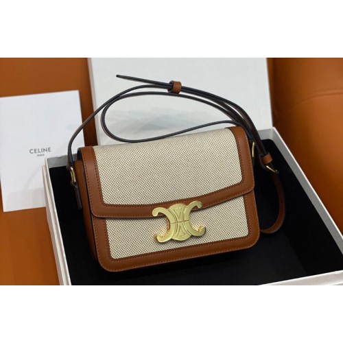 Celine TEEN TRIOMPHE BAG IN NATURAL Tan TEXTILE AND CALFSKIN