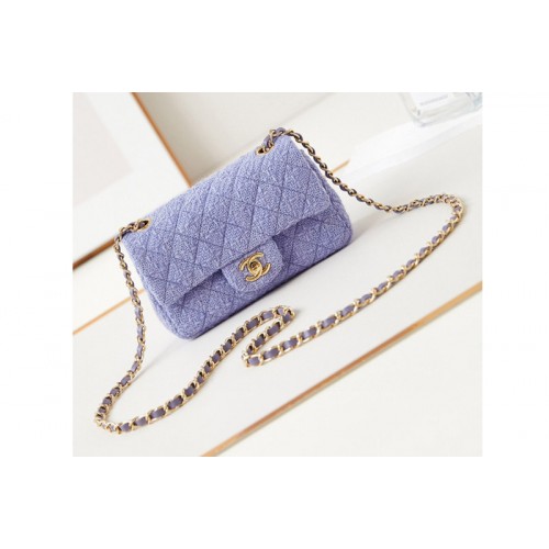 Chanel A69900 Mini Classic Handbag in Lilac Wool Tweed