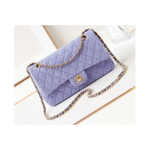 Chanel A01112 Classic 11.12 Handbag in Blue Wool Tweed