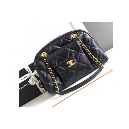 Chanel Small Bowling Bag in Black Leather